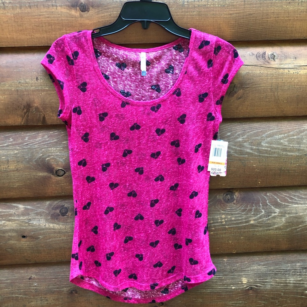 NWT Wallflower semi-sheer pink and black heart top